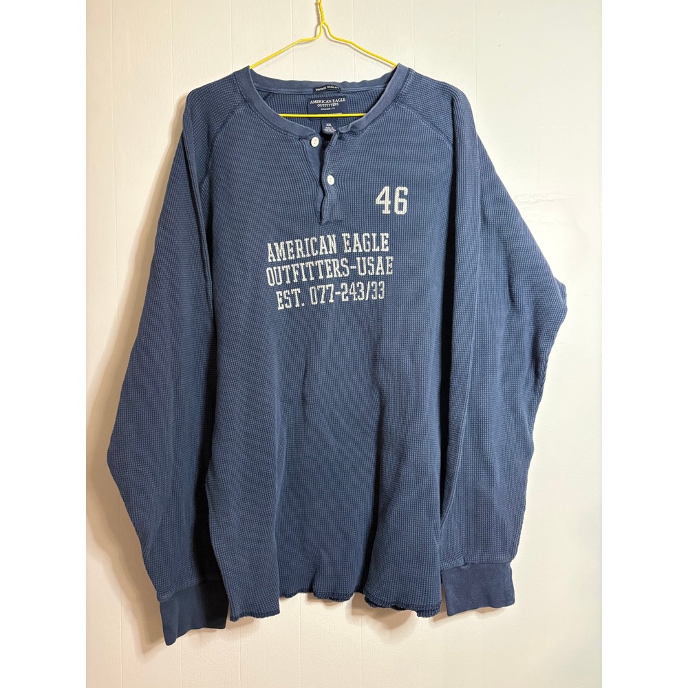 American Eagle Outfitters Y2K 90s Slim Fit Waffle Knit Raw Hem Mens Henley XXL